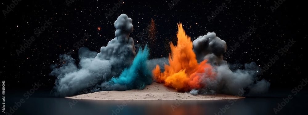 Poster captivating 3d rendered visualization showcasing the explosive and dynamic frequency distribution of
