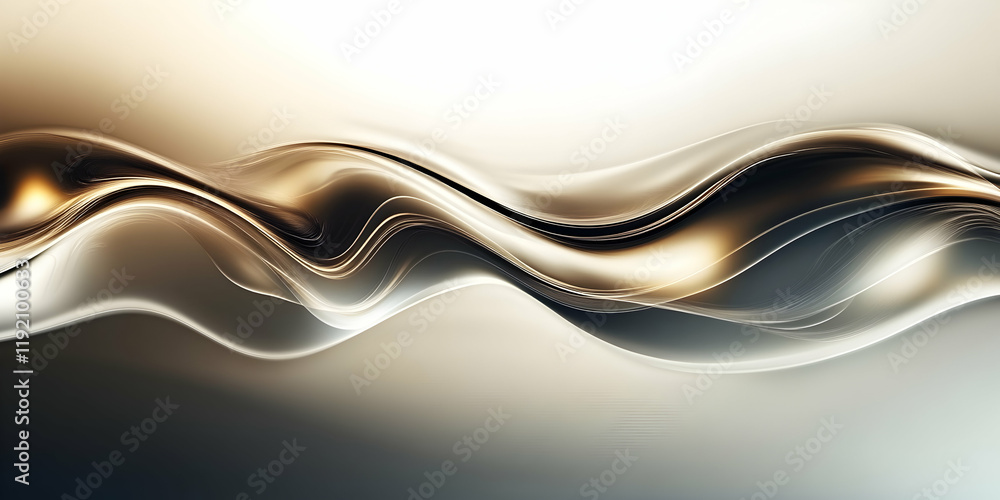 Poster 3d abstract waves flowing across a smooth gradient background with light reflections, suitable for a