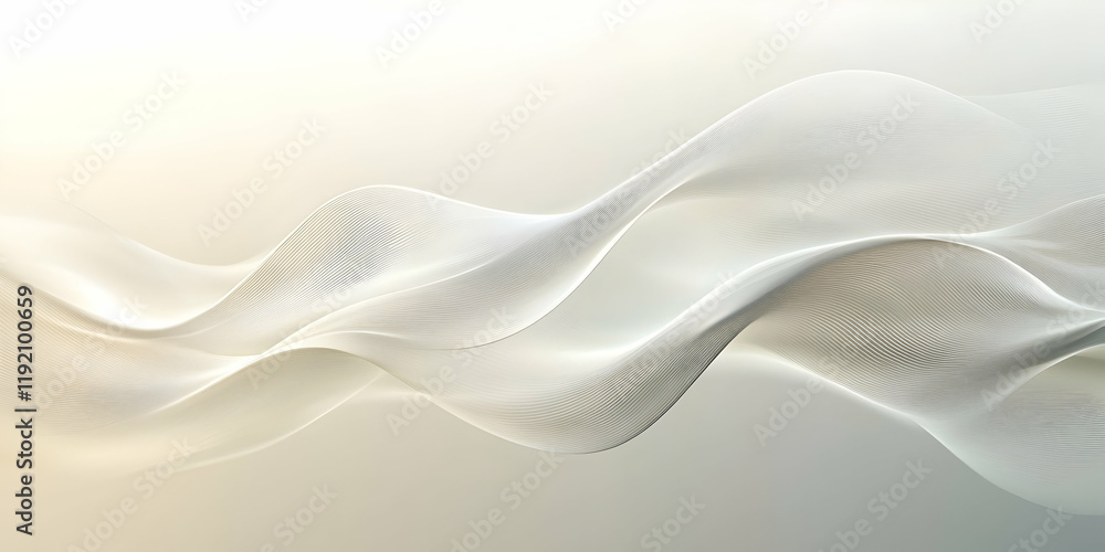 Poster 3d abstract waves flowing across a smooth gradient background with light reflections, suitable for a