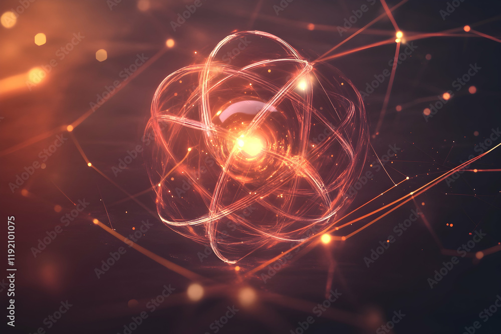 Aufkleber a network of atomic connections with glowing particles and abstract technology-inspired visuals on a