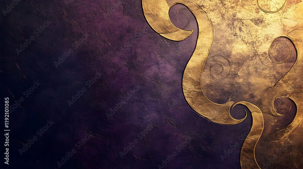 Poster a soft gradient transition from deep purple to gold with swirling organic forms and light texture on