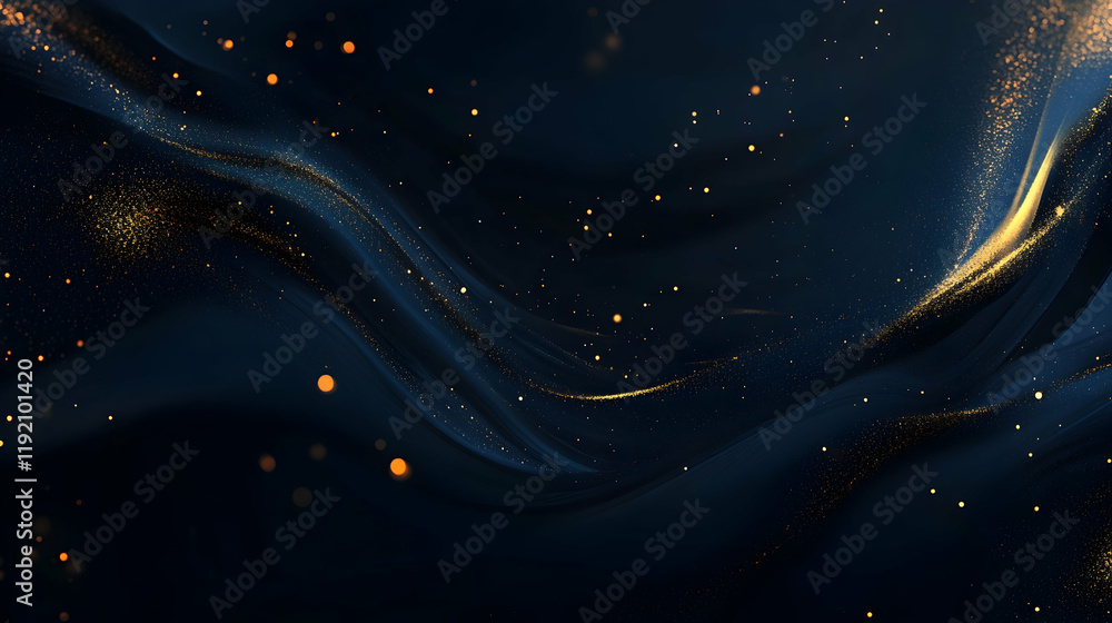 Aufkleber abstract dark blue background with shimmering gold particles, creating a festive holiday glow and su