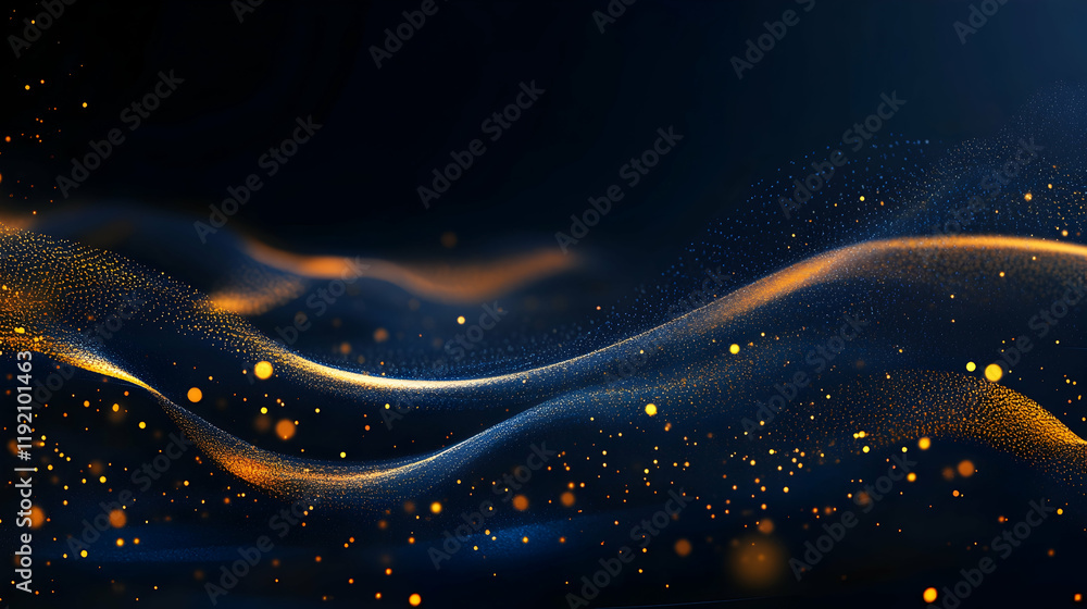 Aufkleber abstract dark blue background with floating gold particles and shimmering bokeh lights for a digital