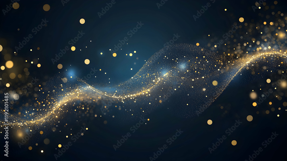 Aufkleber abstract dark blue background with floating gold particles and shimmering bokeh lights for a digital