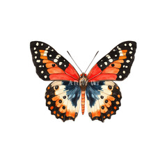 A vividly colored butterfly with intricate patterns and striking blue, red, and orange hues.