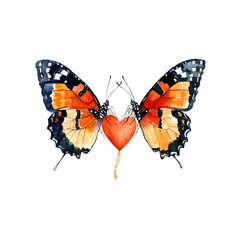Naklejka premium A butterfly with vibrant orange and black wings, showcasing intricate patterns and a heart shape in the center.