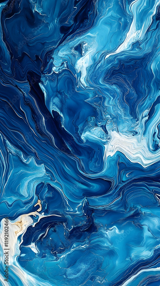 Poster close-up of ocean waves creating dynamic patterns of light and shadow on a vibrant blue water surfac