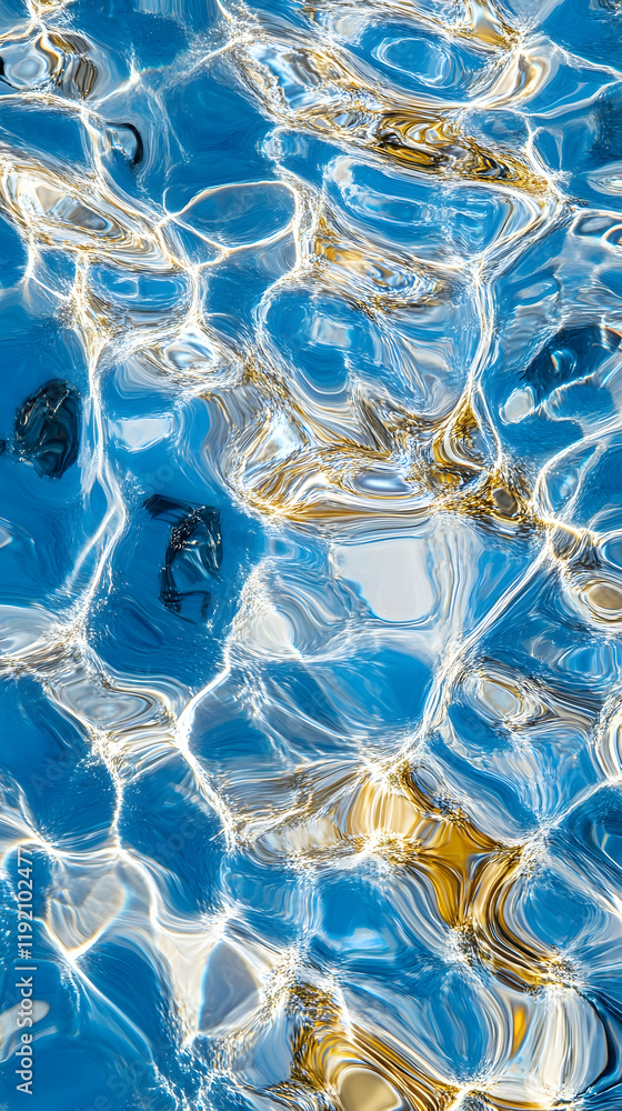 Aufkleber close-up of ocean waves creating dynamic patterns of light and shadow on a vibrant blue water surfac