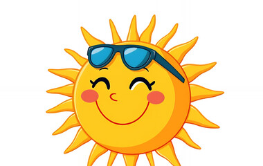 Cheerful cartoon sun wearing sunglasses, perfect for summer-themed designs.