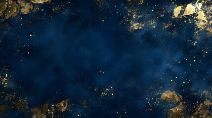 Dark blue abstract background featuring scattered golden light spots and rich foil textures, perfect for a Christmas theme