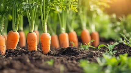 Fresh Carrots Growing In A Garden Bed