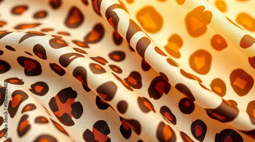 Poster close up of leopard print fabric with folded texture and smooth surface pattern