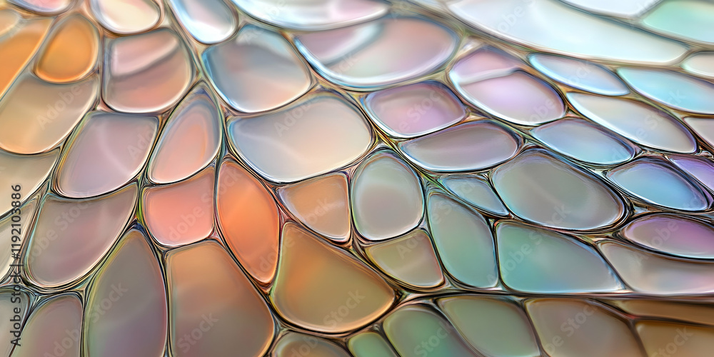 Poster dynamic fluid motion of holographic liquid forming intricate patterns, blending soft pastels with vi