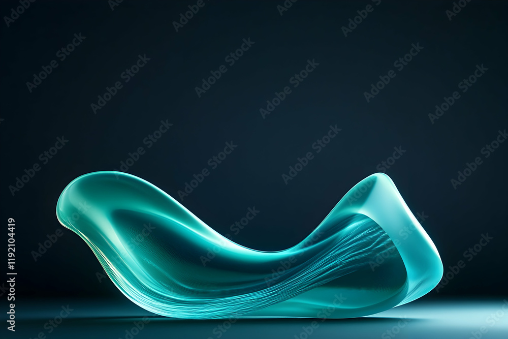 Poster flowing liquid-like shapes in deep teal and vibrant cyan, with a smooth transition over a dark backd