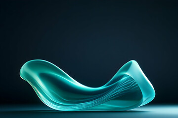 Flowing liquid-like shapes in deep teal and vibrant cyan, with a smooth transition over a dark backdrop