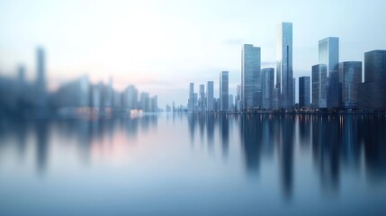 Fototapeta premium Cityscape Reflection: Serene Dawn over Modern Metropolis
