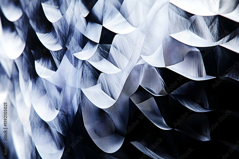 Aufkleber geometric patterns in silver and white, layered on top of a gradient transitioning from deep blue to