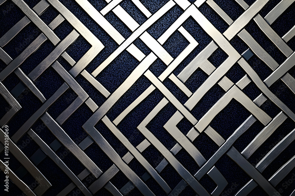 Aufkleber geometric patterns in silver and white, layered on top of a gradient transitioning from deep blue to