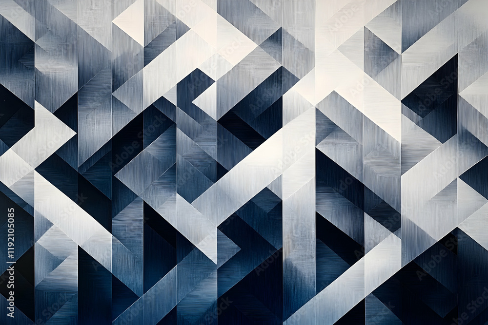 Aufkleber geometric patterns in silver and white, layered on top of a gradient transitioning from deep blue to