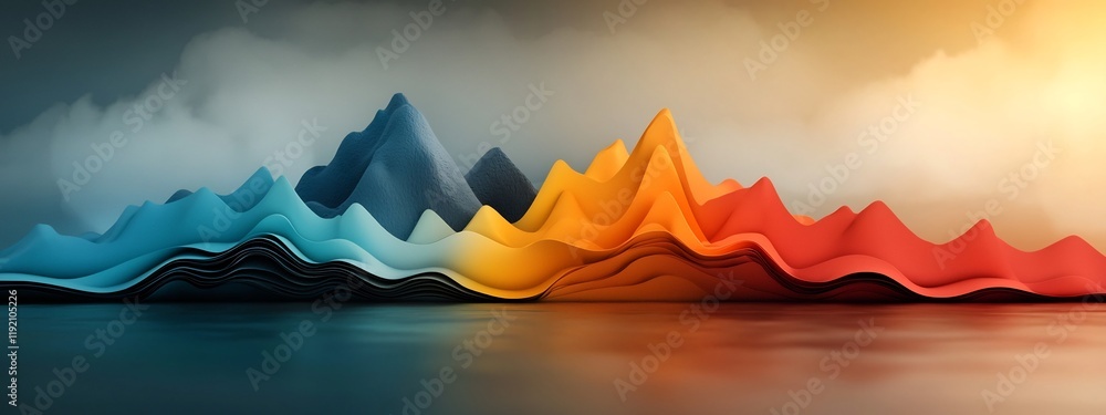 Poster a vibrant and abstract mountainscape depicting a visualization of the frequency distribution of acad