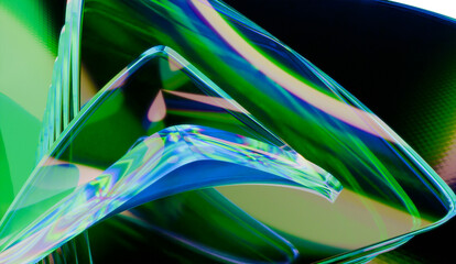 Composed 3d render of abstract iridescent glass background made with 3d software