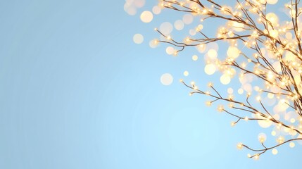 Warmly Lit Snowy Branches Festive Background - Perfect for Seasonal Designs, Holiday Banners, Greeting Cards, and Web Designs with Copy Space