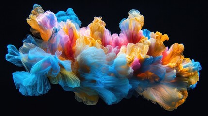 An explosion of vibrant colored powders and smoke captured against a black background.
