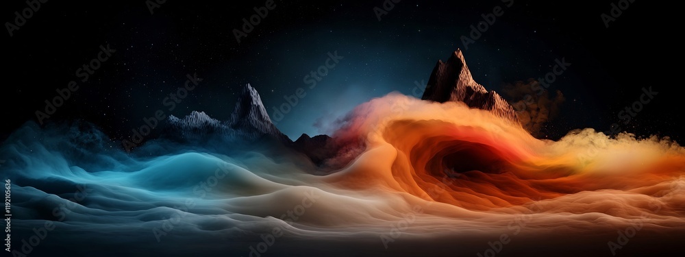 Poster captivating cosmic wave propagation a visionary digital depicting the fluid motion and ethereal ener