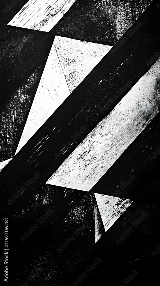 Aufkleber sharp, angular geometric patterns in black and white, with a slight grainy texture creating depth on