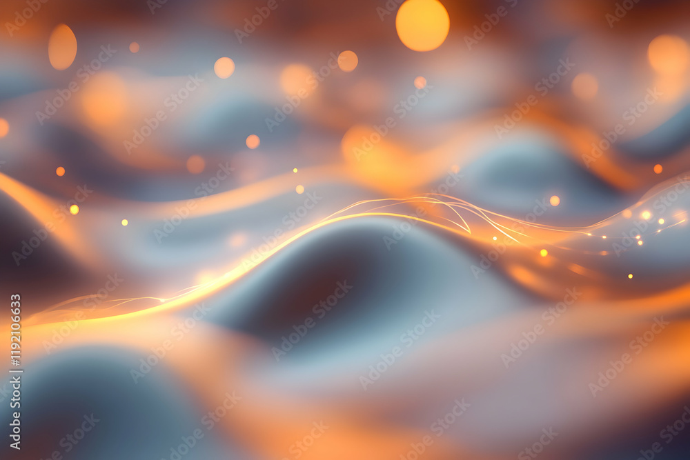 Poster smooth 3d waves undulating with a glowing light effect on a soft, blurred background