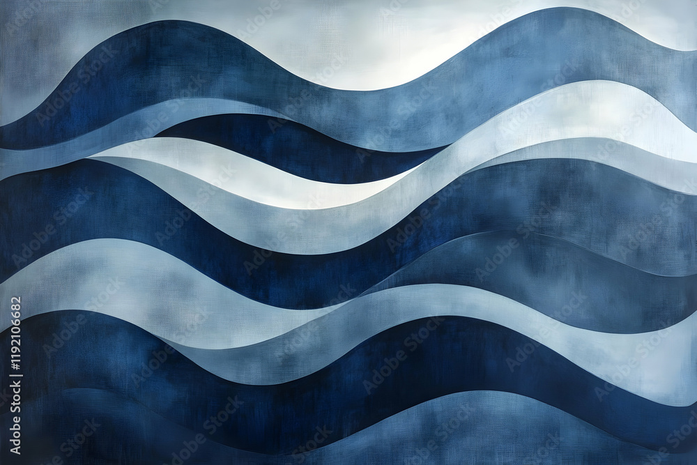 Aufkleber smooth flowing lines in shades of deep blue and silver, creating a tranquil, fluid atmosphere on a m