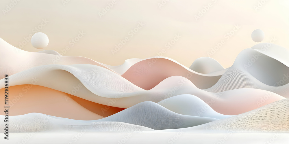 Aufkleber soft 3d fluid waves and organic forms in pastel colors, creating a peaceful abstract scene on a ligh