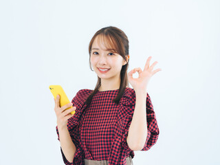 smartphone, smart phone, ok, okay, like, understood, woman, app, satisfied, circle, sns, pass,...