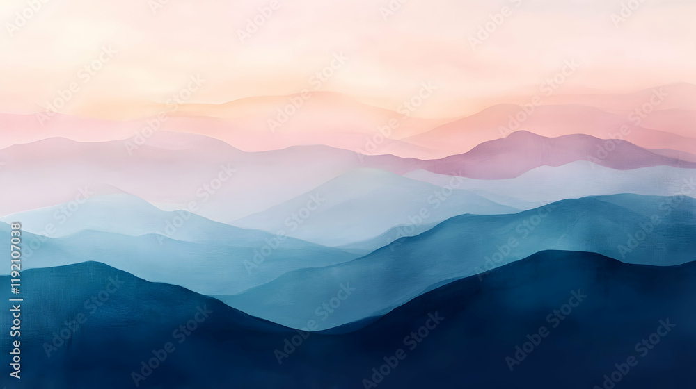Poster soft pastel gradients with fluid shapes blending into each other, creating a calm and peaceful atmos