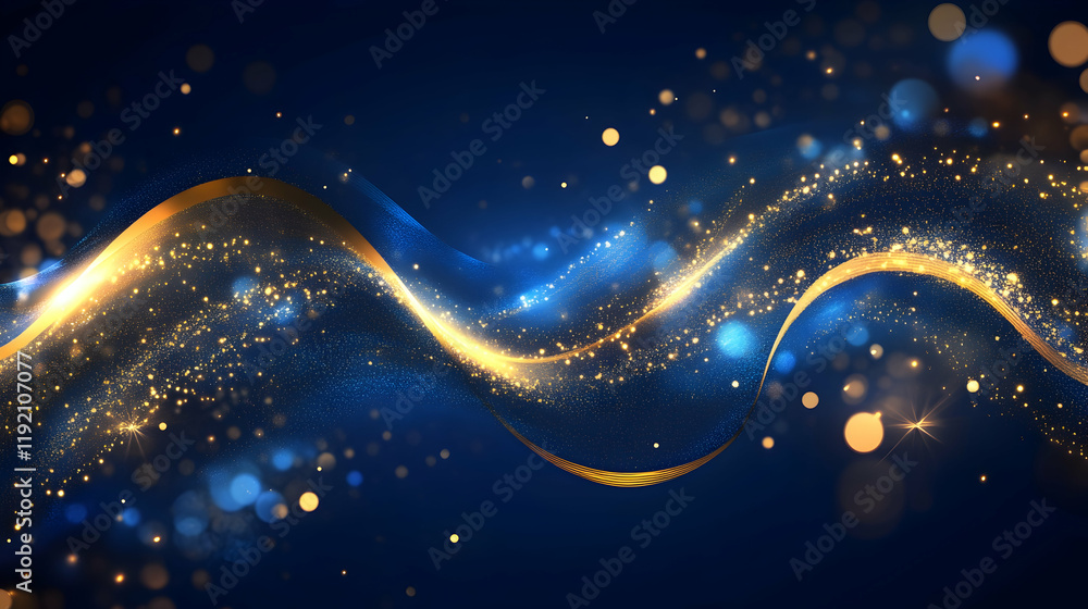 Canvas Prints sparkling golden light particles on a dark blue abstract background with festive bokeh highlights fo