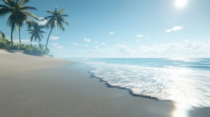 Tranquil Tropical Beach Paradise: Serene Coastal Escape with Palm Trees and Azure Waters