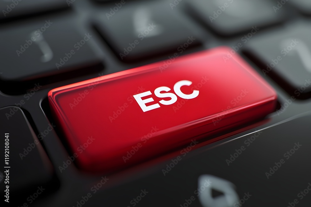 Poster close up shot of laptop keyboard with red esc button