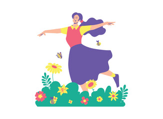 Illustration of an Lovely Spring Dancing in a Field