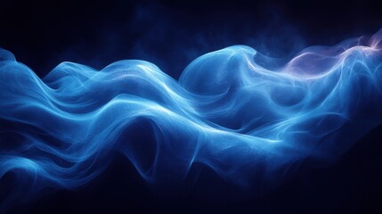 Abstract blue swirls and waves on a dark background. Geometric design for banner template with white space in the center for text. Minimalist wallpaper with copy space.