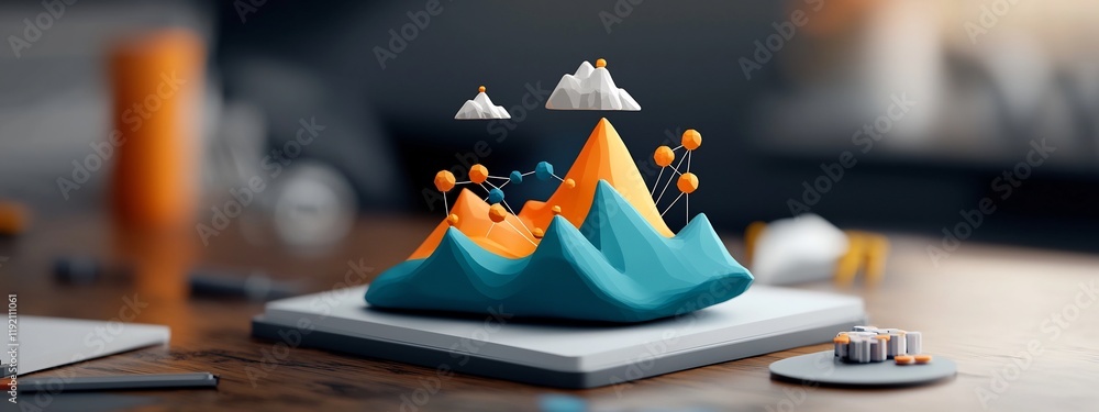 Poster a stylized 3d depicting a visualization of the frequency distribution of technological disruptions w