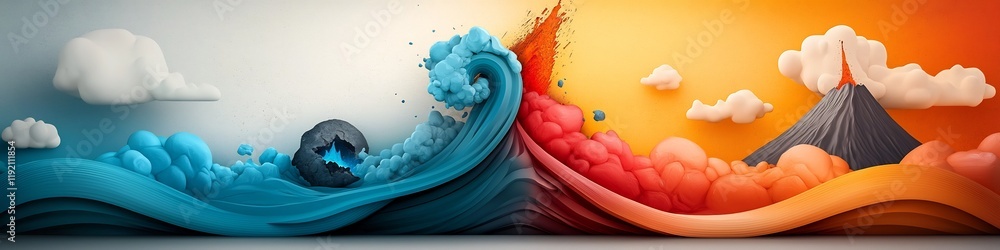 Poster this dynamic and colorful digital showcases the powerful forces of nature such as earthquakes volcan