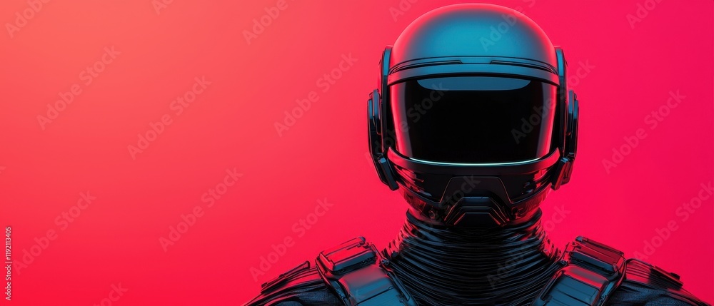 Poster immersive virtual cyber networks. futuristic robot with a sleek design against a vibrant gradient ba