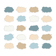 Speech bubble set with copy space. Thinking cloud icon to convey text information. Doodle vector illustration for illustration, poster, social media