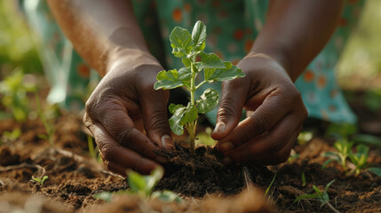 Fototapeta premium Planting small tree with care, symbolizing growth and hope for future