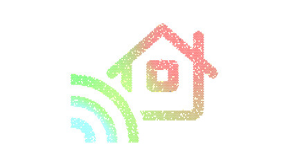 Icon house signal is made up of LED square shapes. There are bright diodes and there are black dead diodes