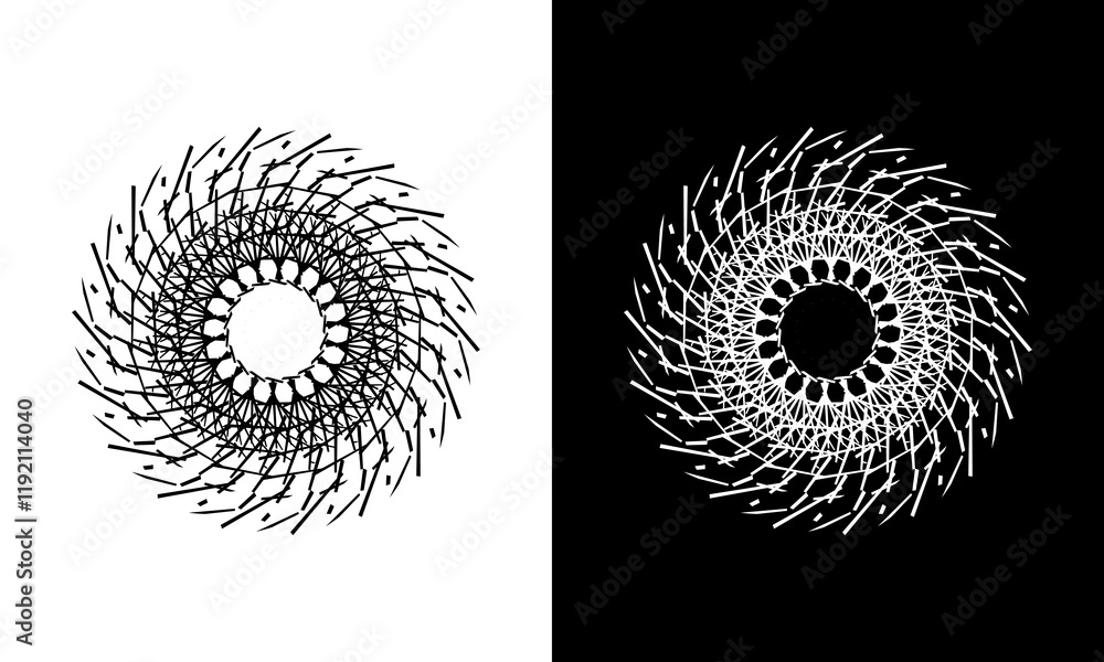 Fototapete abstract background with line pattern forming circle. spiral art design as logo or icon. black lines
