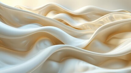 Obraz premium Smooth, flowing fabric in soft beige and white tones, creating a serene, abstract landscape.