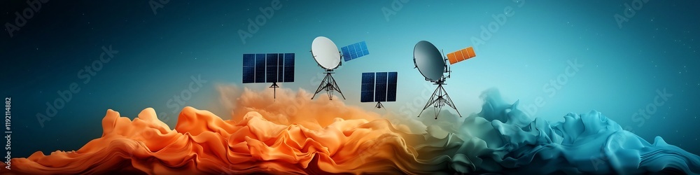 Poster 3d rendered visualization of the frequency spectrum allocation for different satellite communication