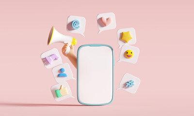 Social Media Marketing Concept with Smartphone. 3d rendering