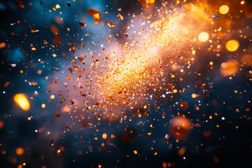 Obraz premium A vibrant explosion of cosmic particles and light, creating a mesmerizing effect that resembles a galaxy filled with stars and energy.